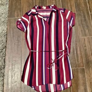 Silky business casual red and striped shirt